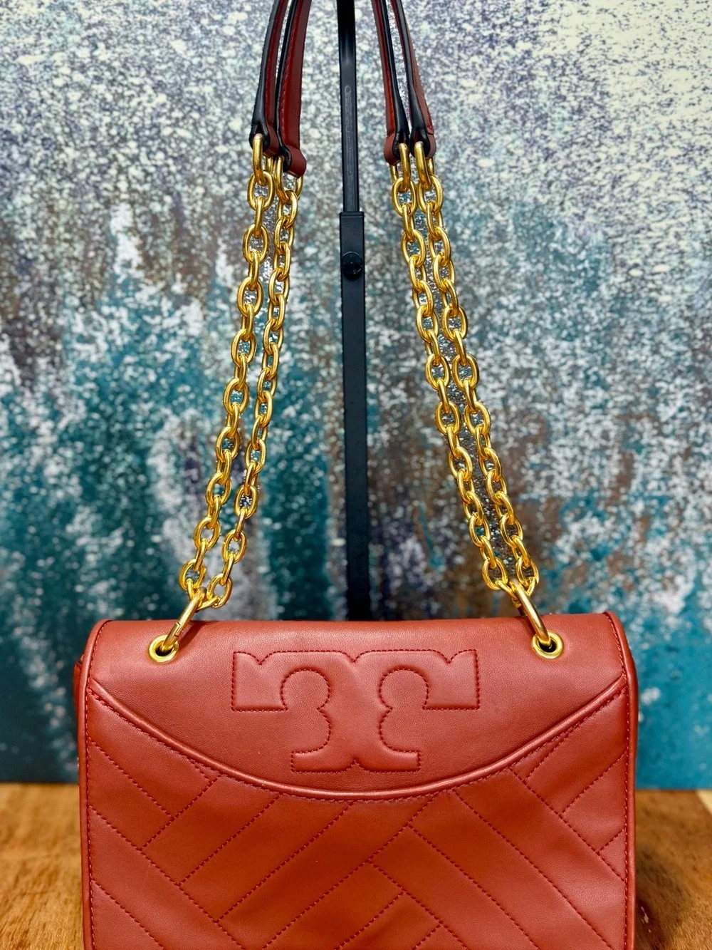 Tory Burch 2010s Classic Alexa Convertible Quilted Leather Shoulder Bag Rust